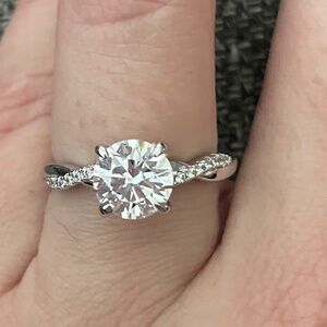 14K White Gold Twisted Ring 14K Gold 2ct Round Cut Moissanite Rings Hidden Halo